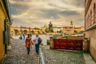 Couple Walking Vltava Riverbank