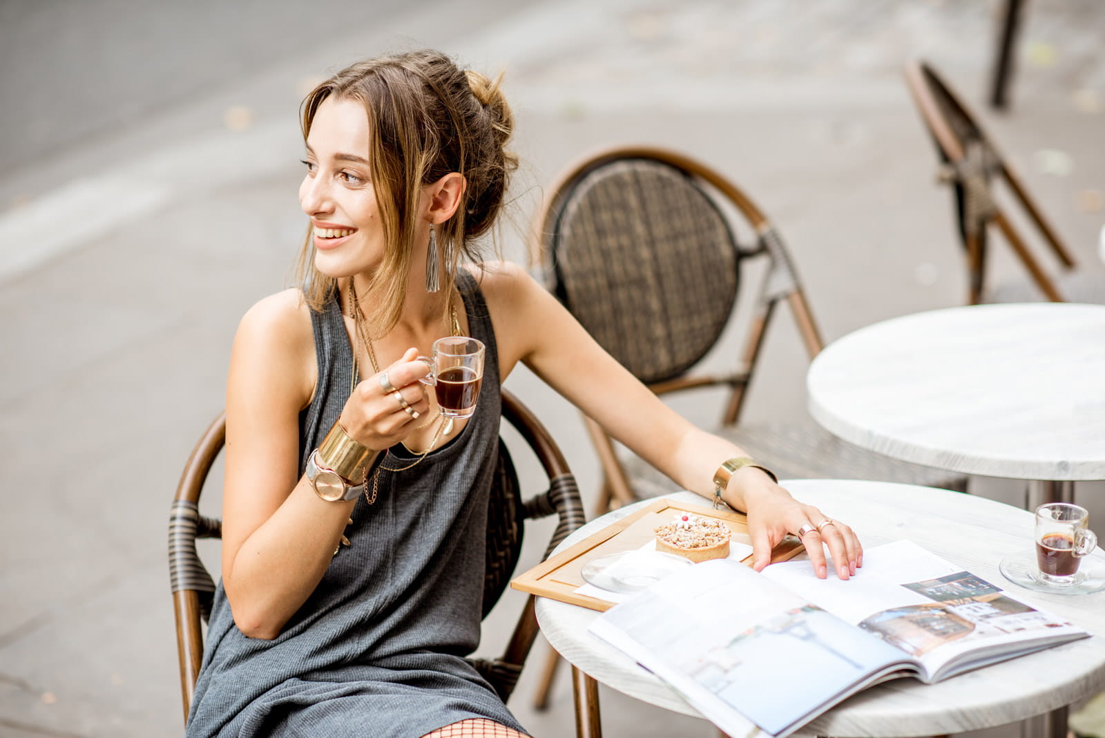 Woman Coffee Table Outside